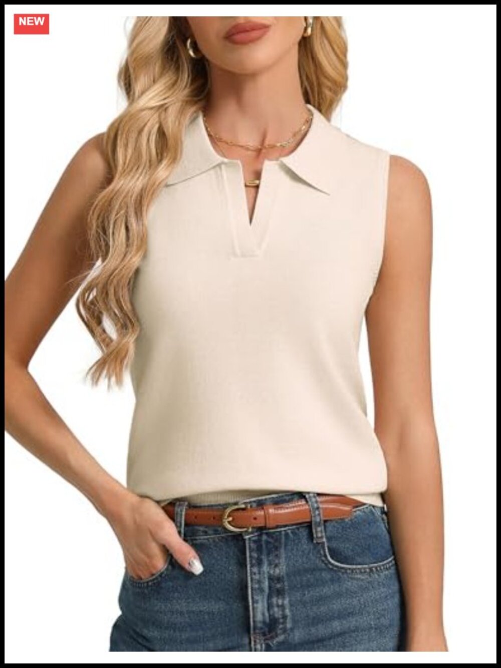 Women Wool Blend Sleeveless Polo Tank Top, Lightweight Sweater Vest